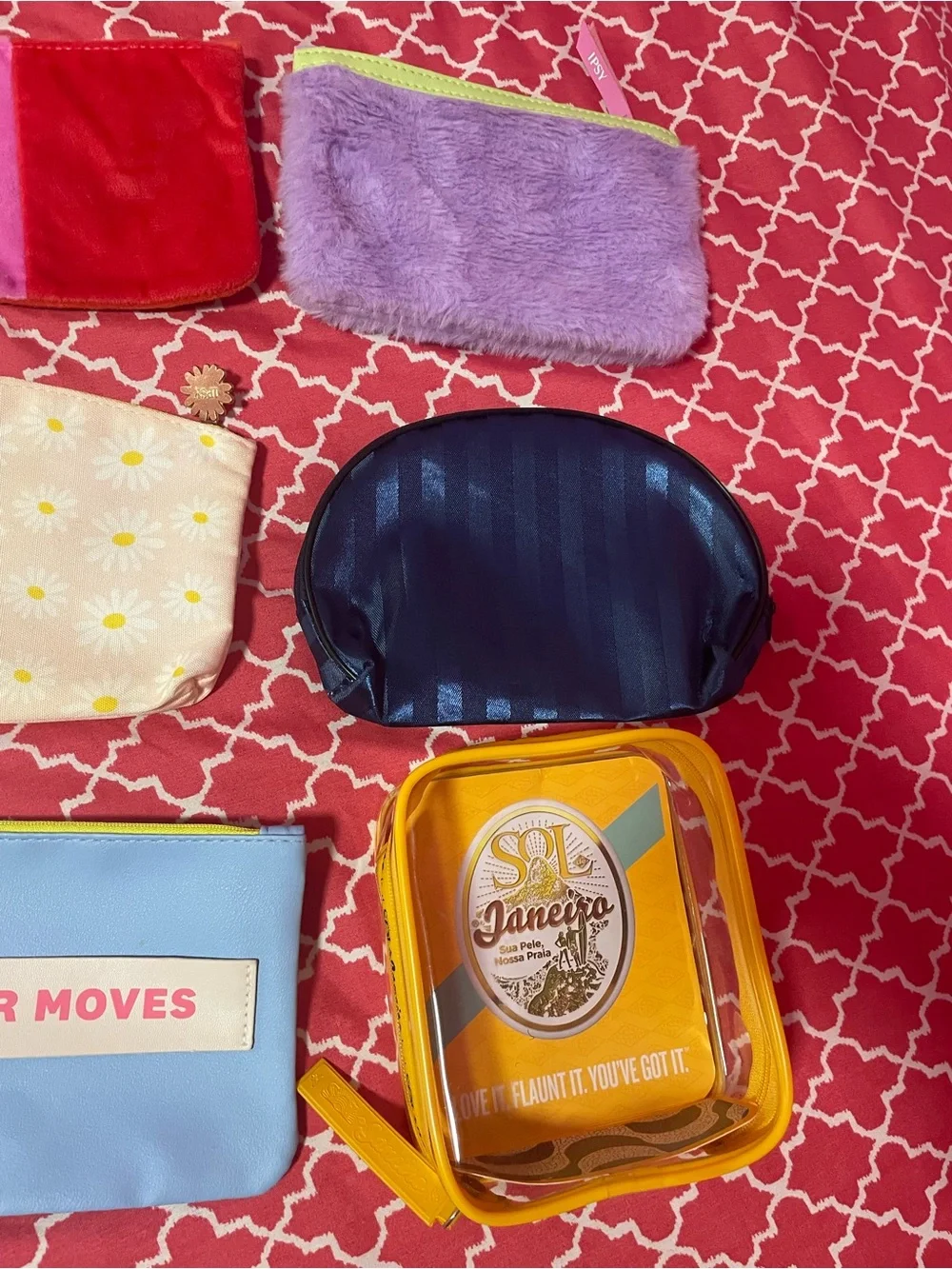 ipsy Pink, Red, Purple, Black, Blue & Yellow Assorted Cosmetic Pouches